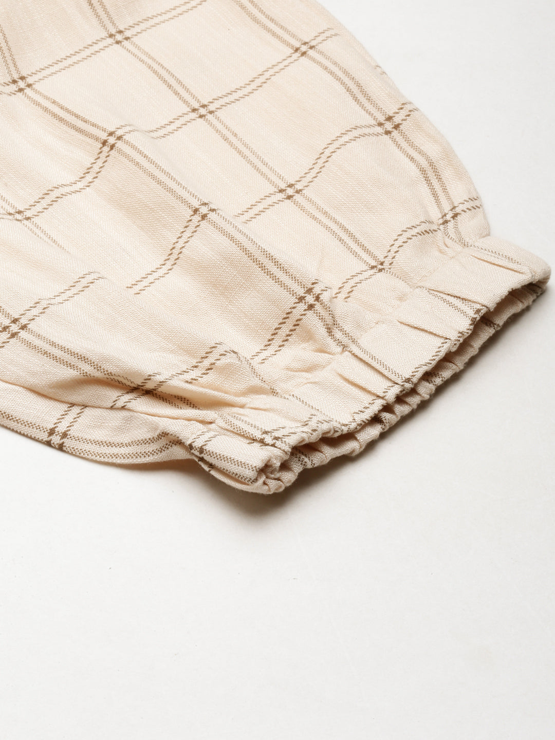 Women's Cream Checked Relaxed Flared High-Rise Culottes