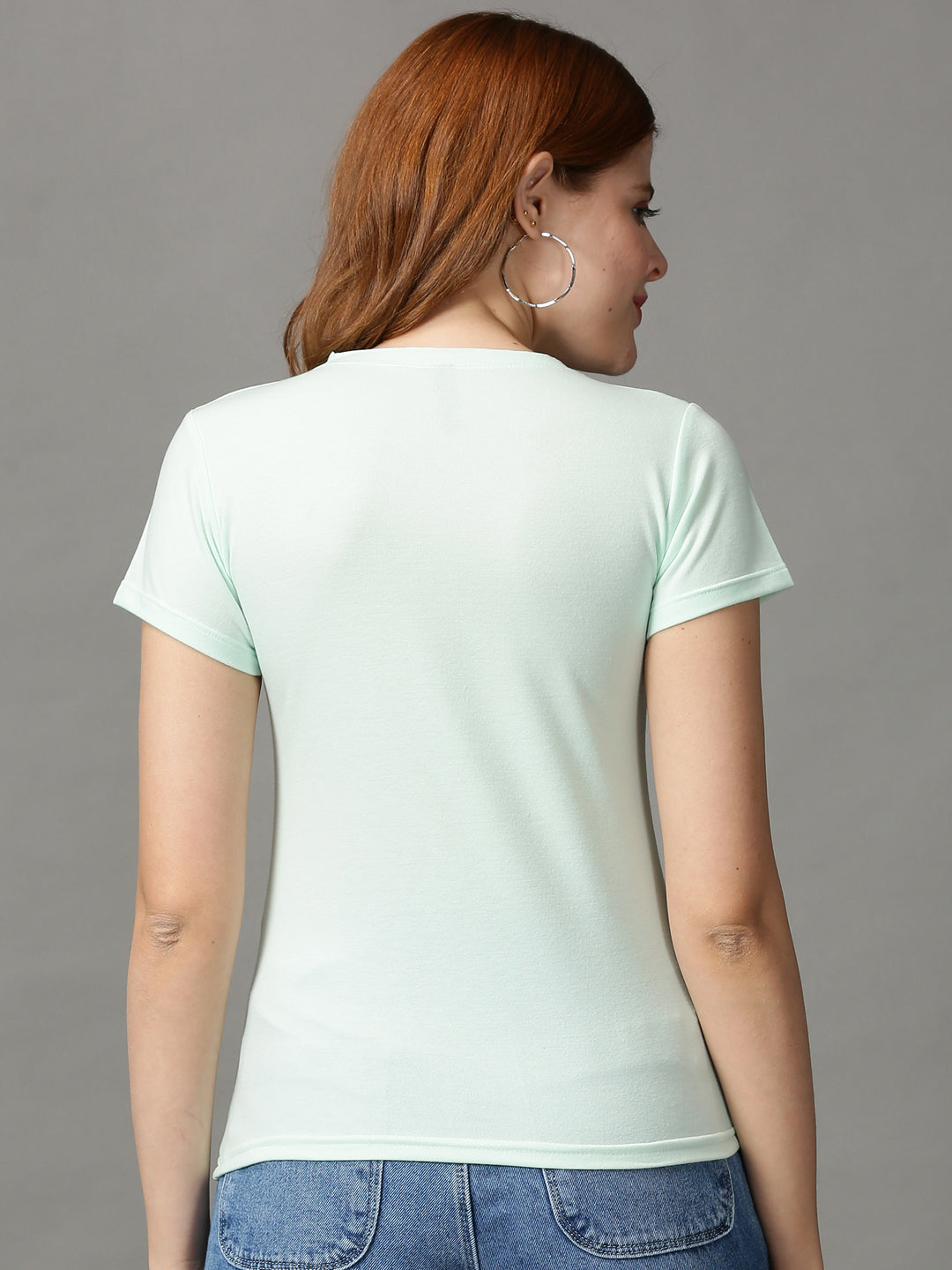 Women's Green Short Sleeves Round Neck Top