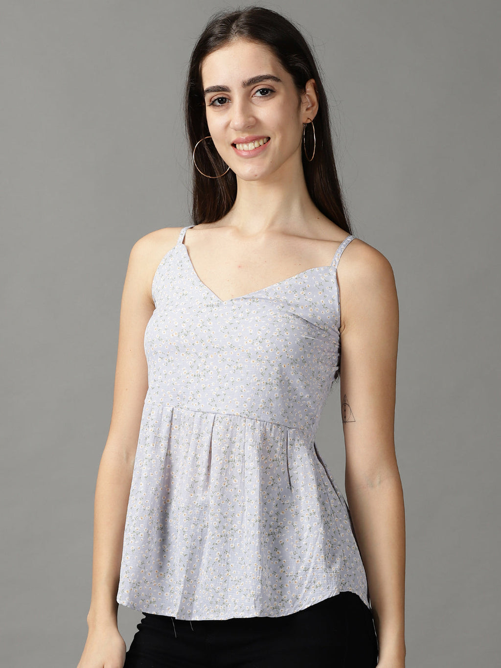 Women's Blue Floral Printed Georgette Top