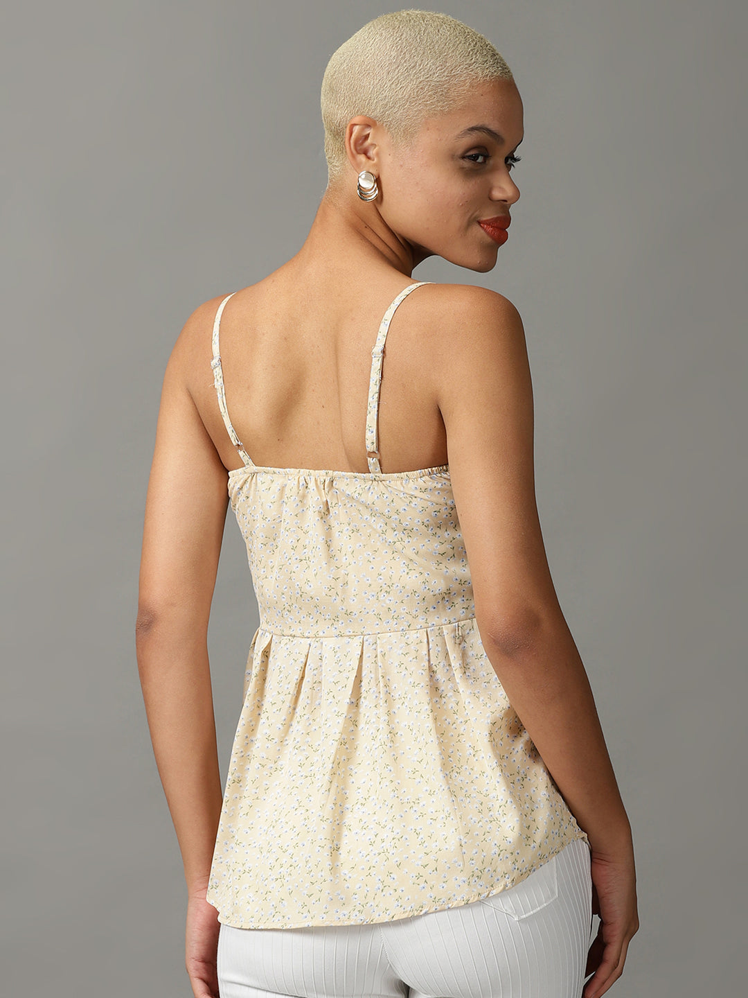 Women's Yellow Floral Printed Georgette Peplum Top