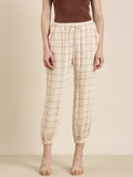 Women's Cream Checked Relaxed Mom Fit Joggers