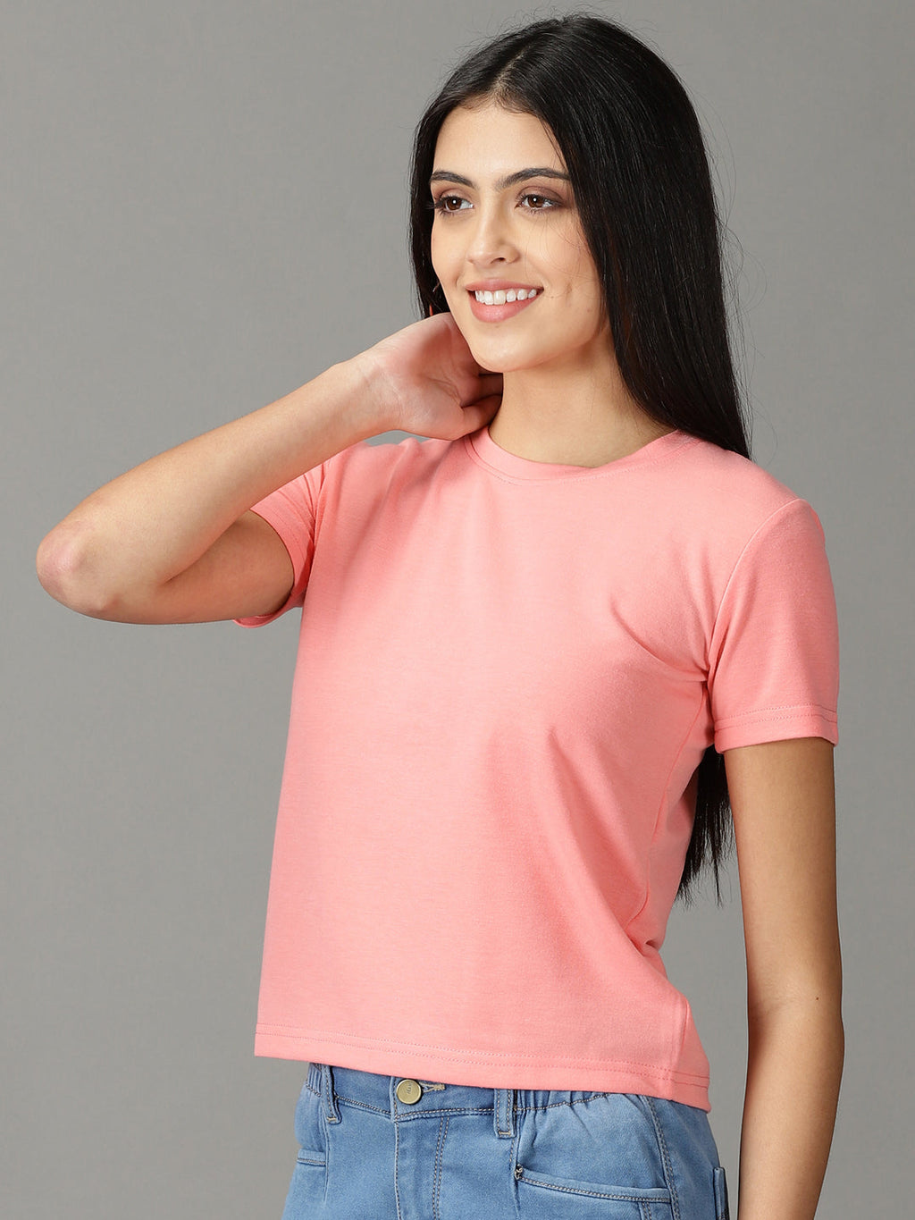 Women's Pink Round Neck Crop Top