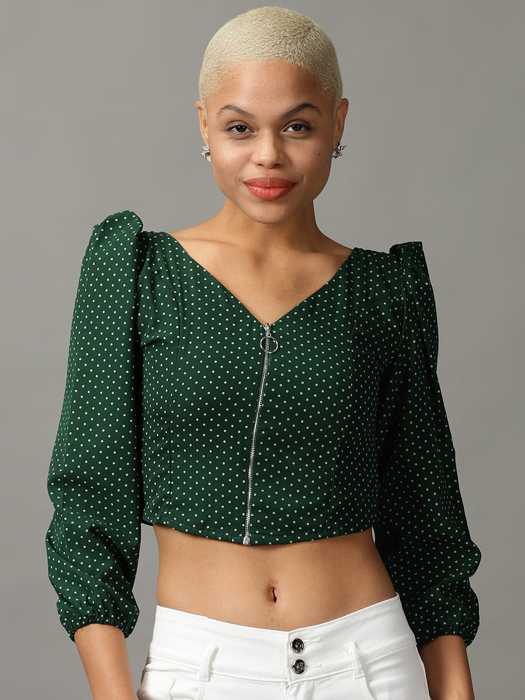 Women's Green Printed Georgette Crop Top