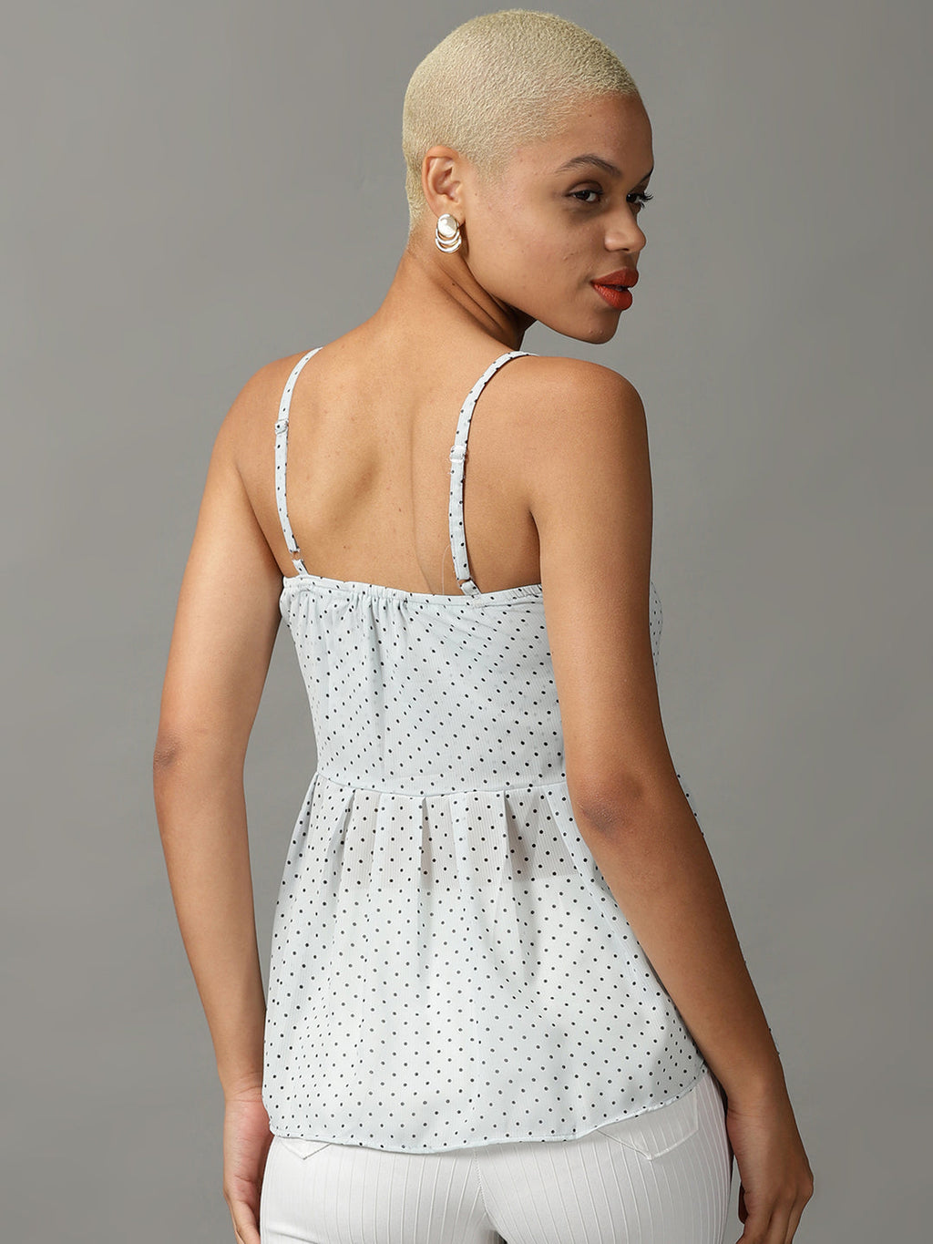 Women's Blue Printed Georgette Peplum Top