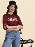 Women's Red Print Crop Cinched Waist Top
