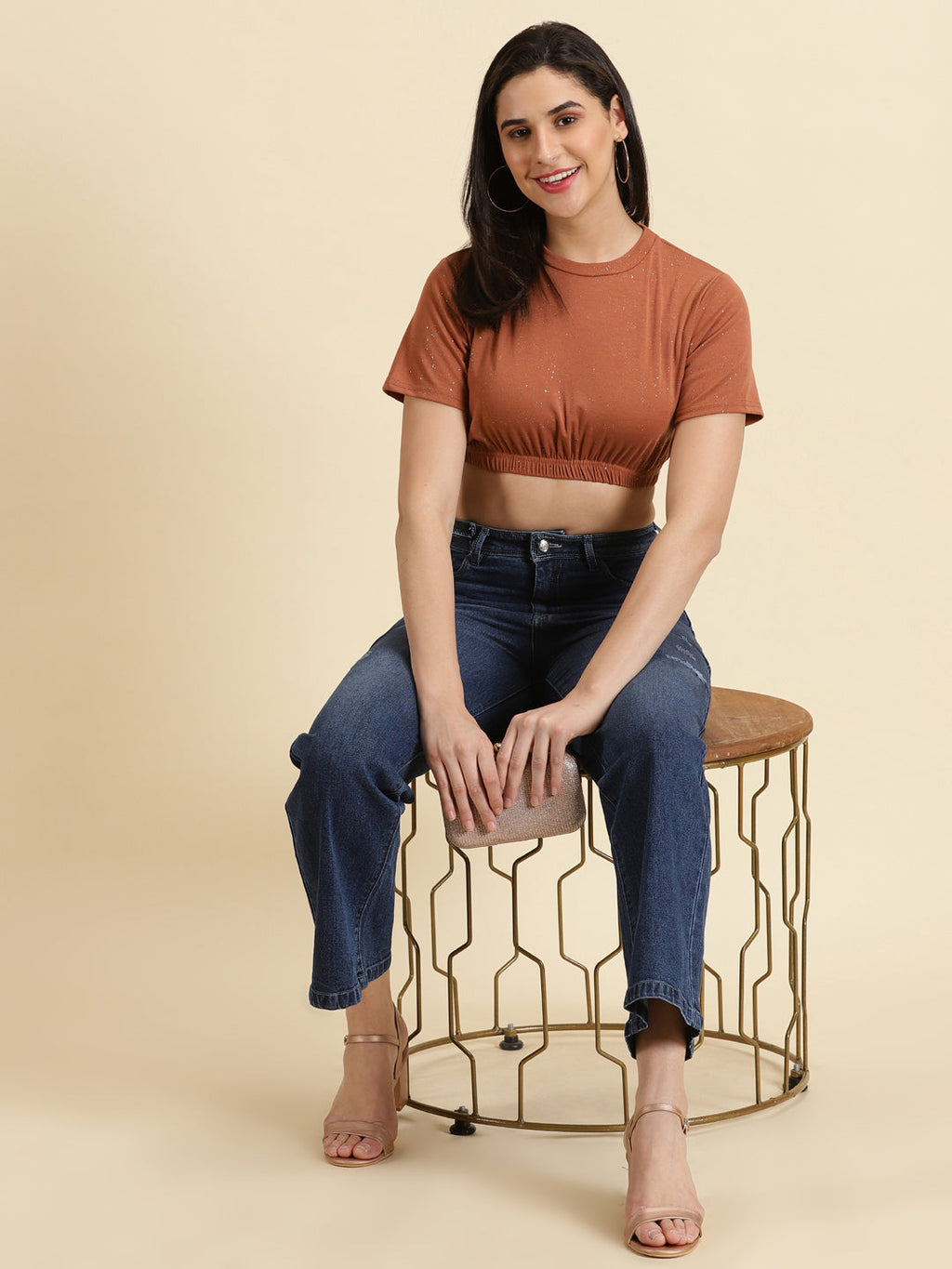 Women's Rust Embellished Crop Top