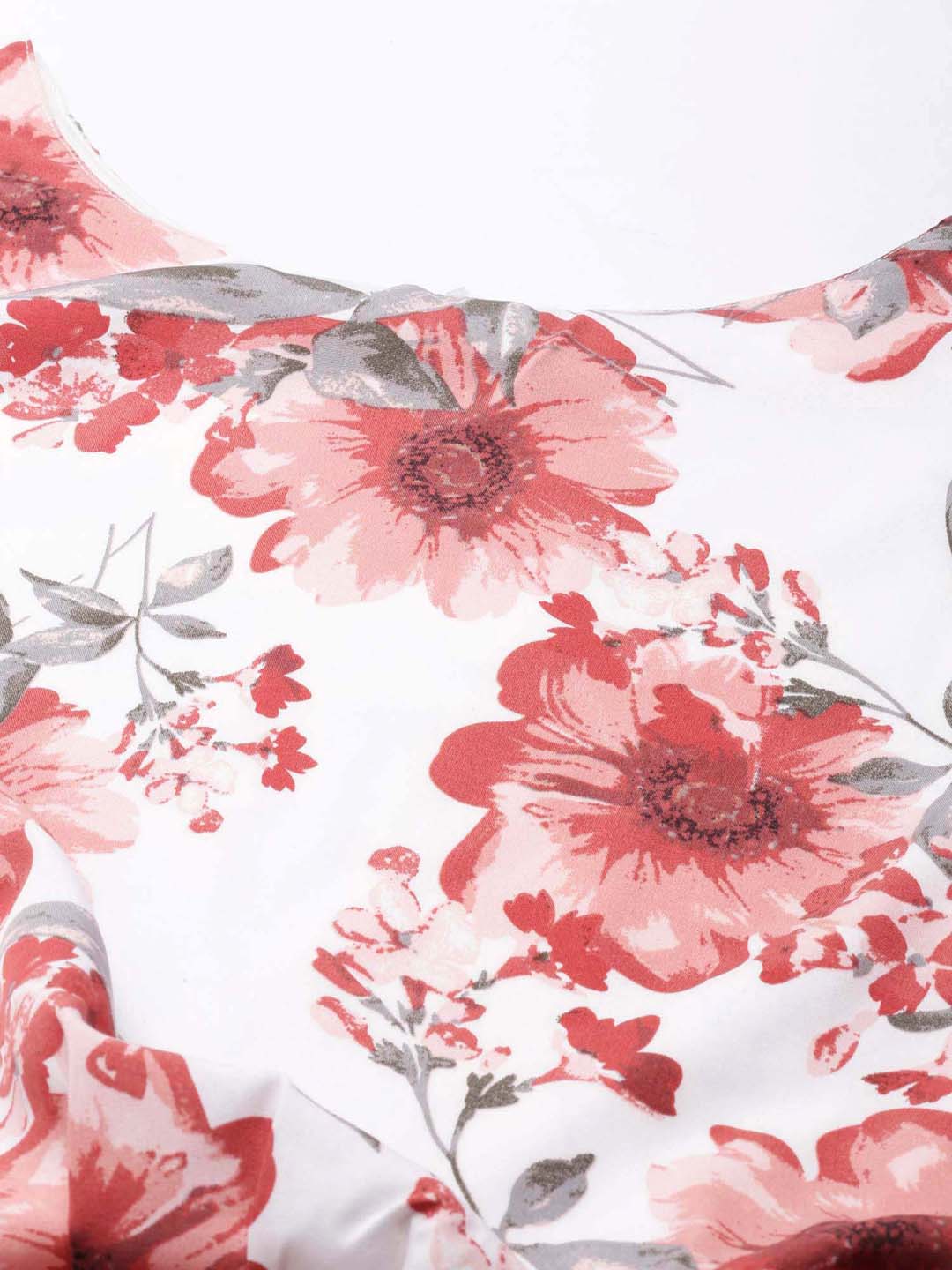 Women's White Floral Printed Blouson Crop Top