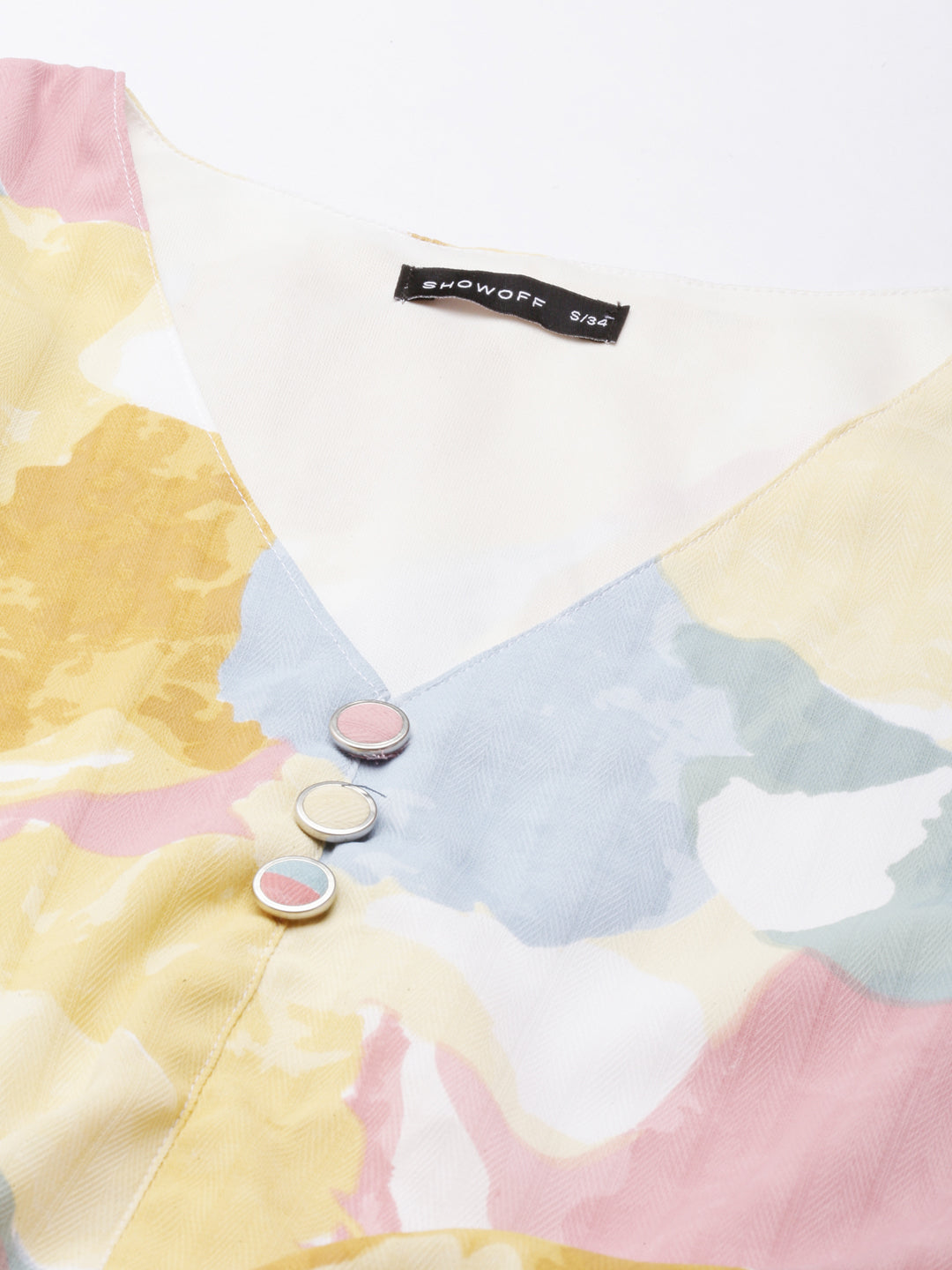 Women's Yellow Abstract Printed Blouson Crop Top