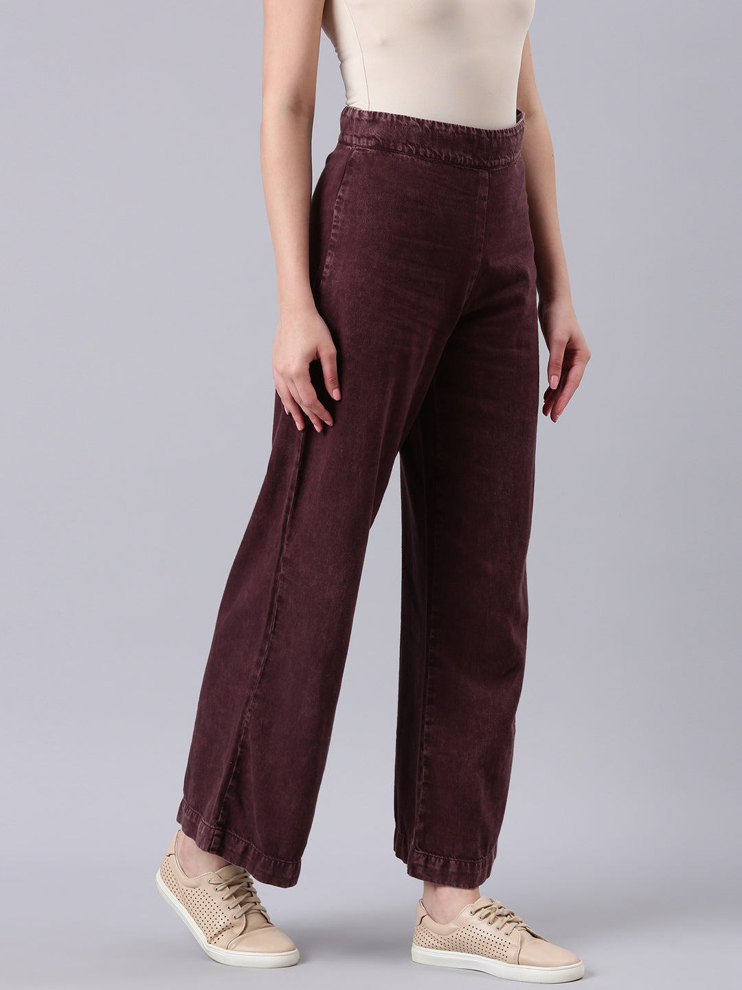 Women's Burgandy Wide Leg Clean Look Jeans