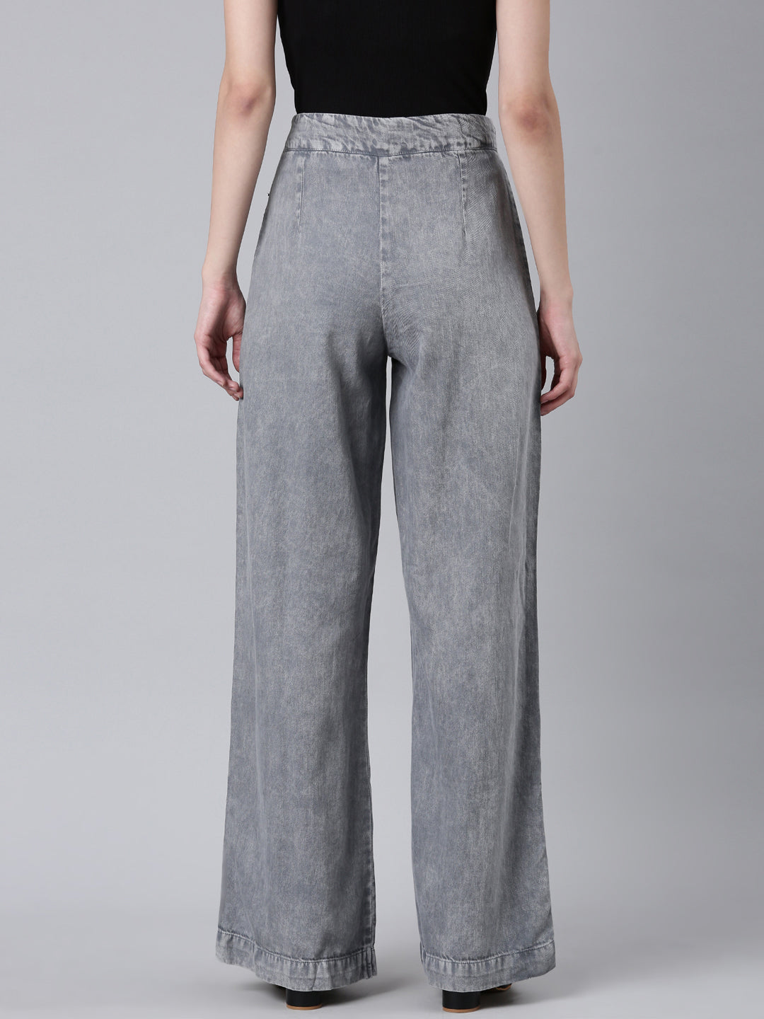 Women's Grey Mid Rise Wide Leg Denim Jeans