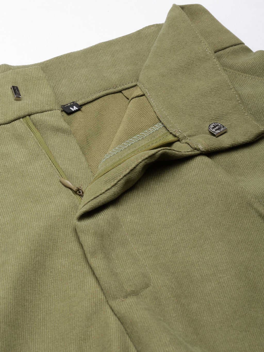 Women's Olive Straight Fit Pleated Cotton Cropped Peg Trousers
