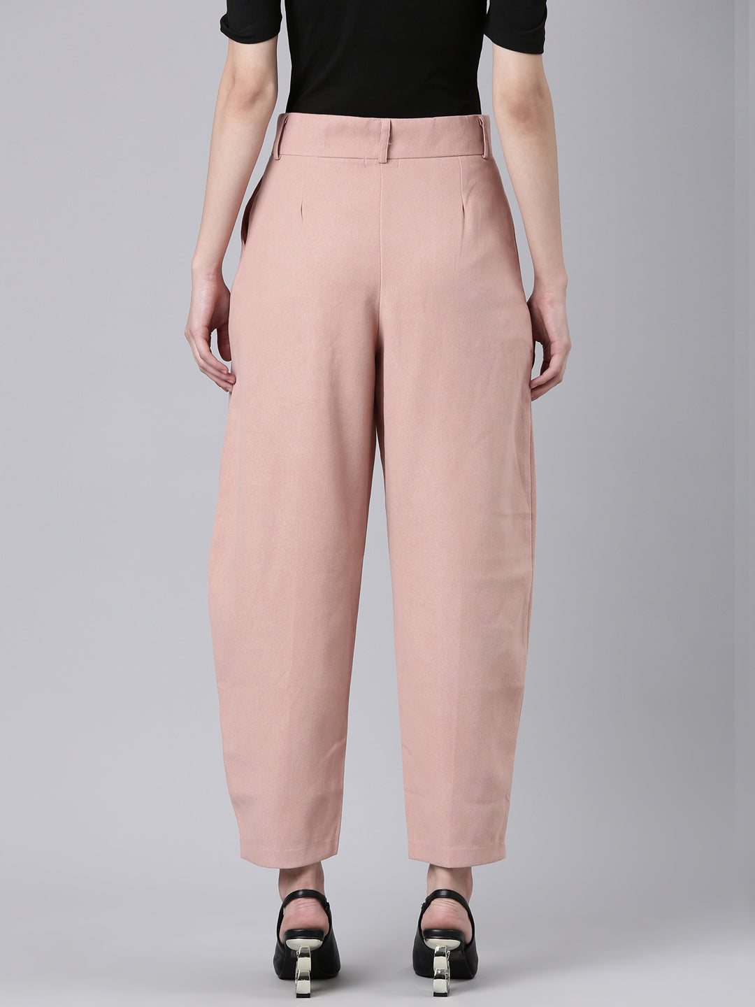 Women's Peach Straight Fit Cotton Cropped Peg Trousers