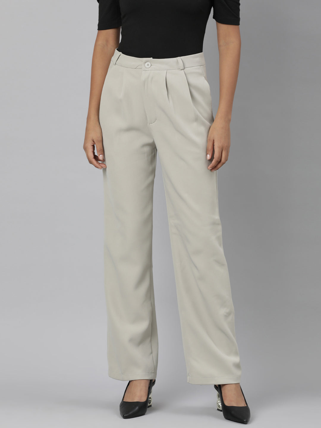 Women's Beige Relaxed Straight Fit Cotton Parallel Trouser