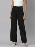 Women's Black Relaxed Straight Fit Cotton Parallel Trouser