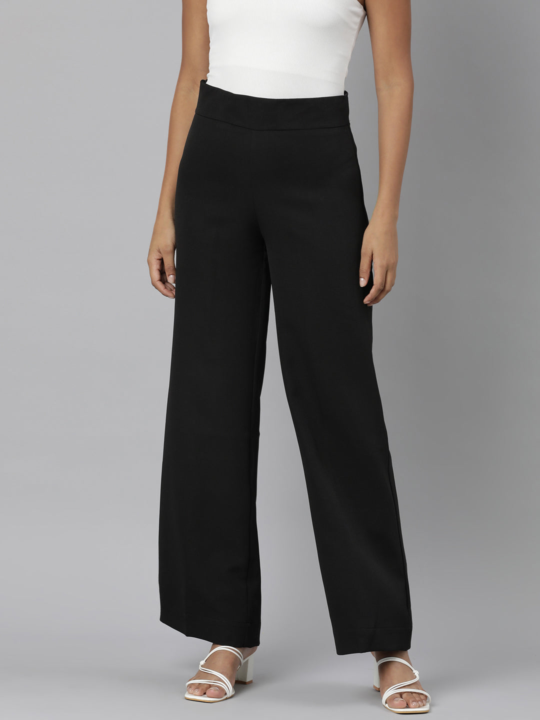 Women's Black Relaxed Straight Fit Cotton Parallel Trouser
