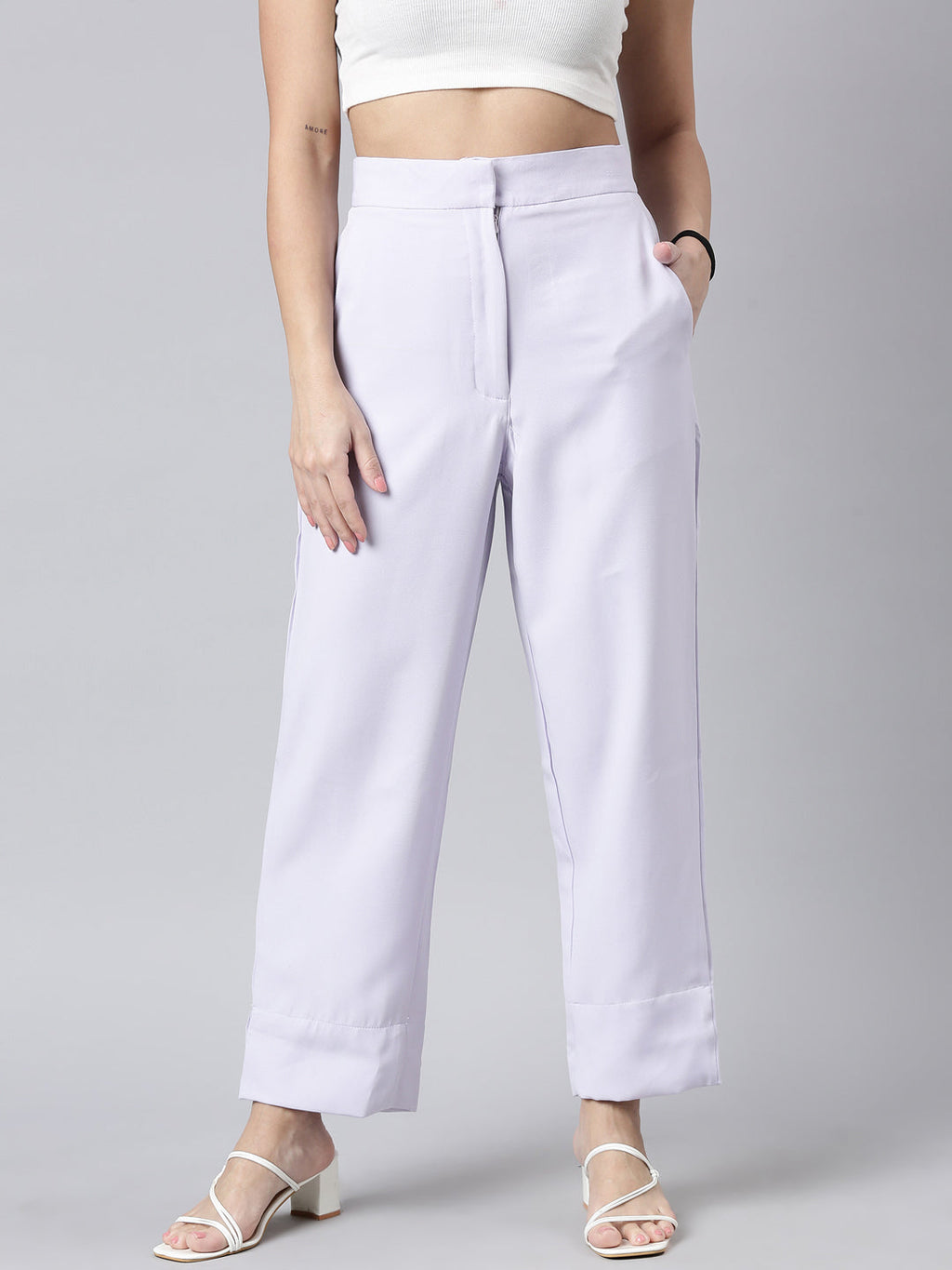 Women's Lavender Comfort Straight Fit Cotton Parallel Trouser