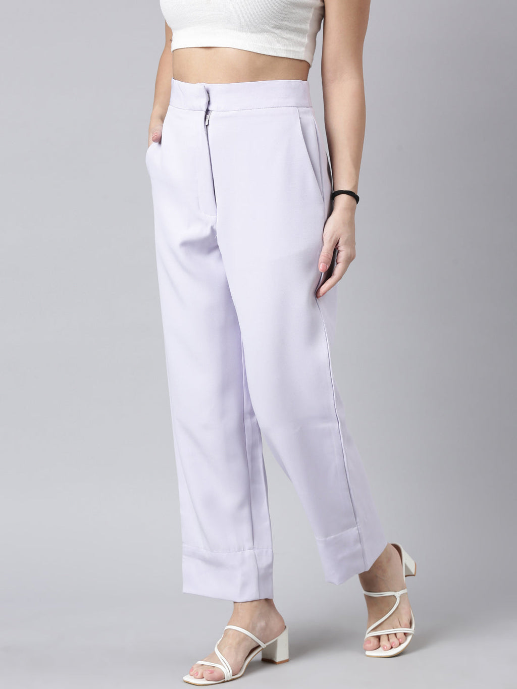 Women's Lavender Comfort Straight Fit Cotton Parallel Trouser