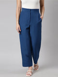 Women's Solid Teal Parallel Trousers