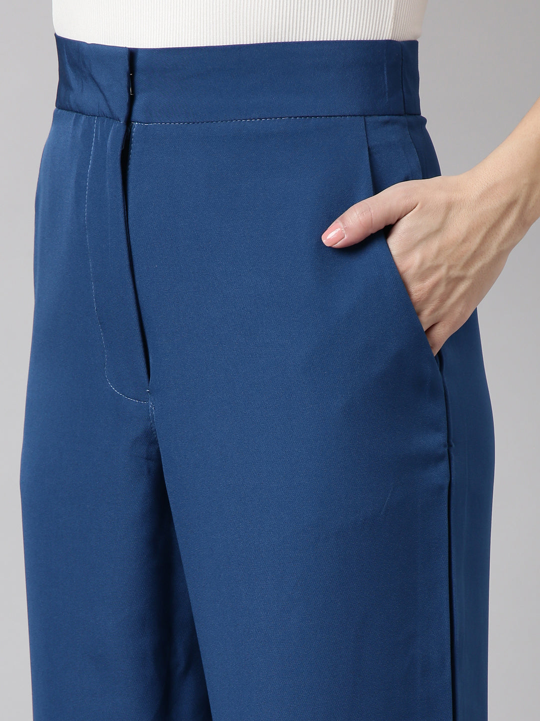 Women's Solid Teal Parallel Trousers
