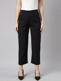Women's Black Regular Fit Cotton Comfort Formal Trousers