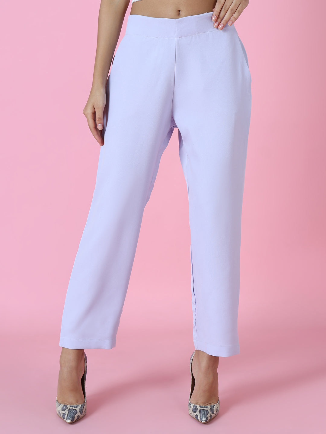 Women's Lavender Regular Fit Cotton Comfort Formal Trousers