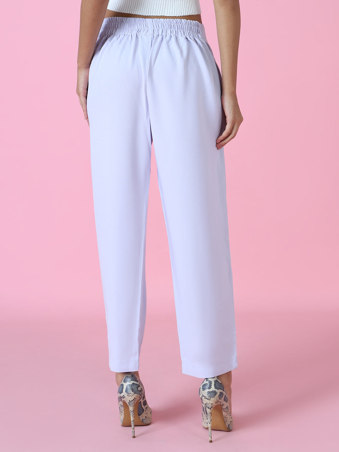 Women's Lavender Regular Fit Cotton Comfort Formal Trousers