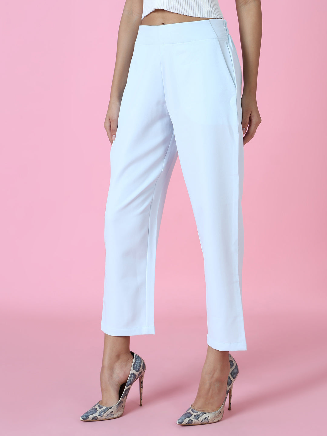 Women's Turquoise Blue Regular Fit Cotton Comfort Casual Trousers
