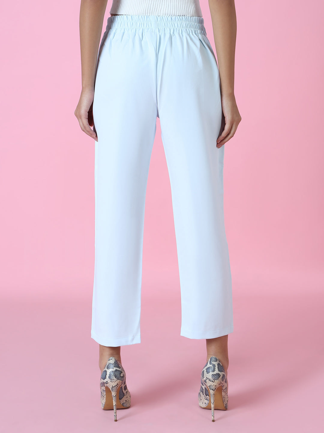 Women's Turquoise Blue Regular Fit Cotton Comfort Casual Trousers