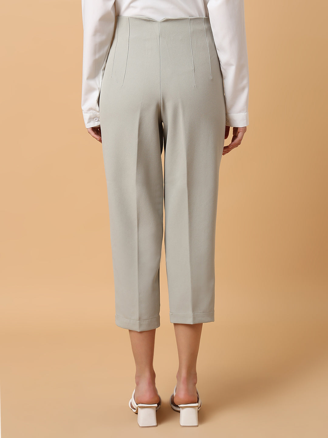 Women's Grey Comfort Slim Fit Pleated Trousers