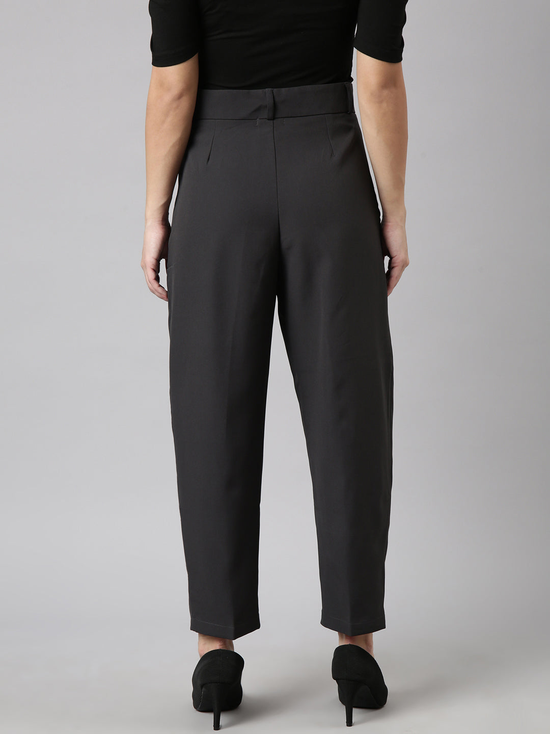 Women's Charcoal Comfort Regular Fit Cotton Formal Trouser