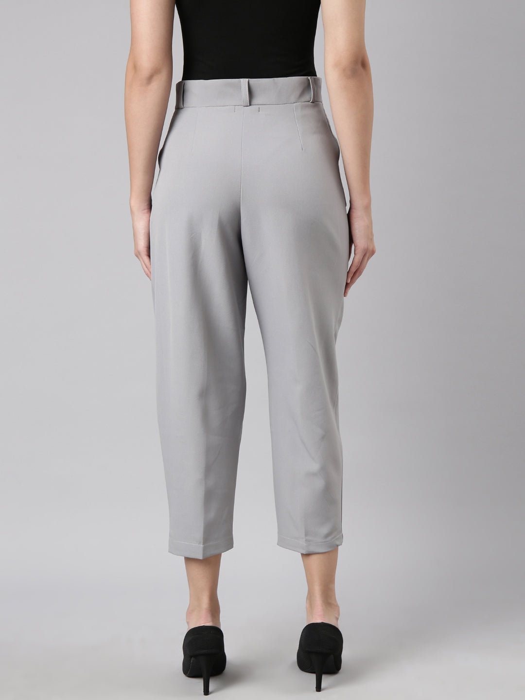 Women's Grey Comfort Regular Fit Cotton Formal Trouser