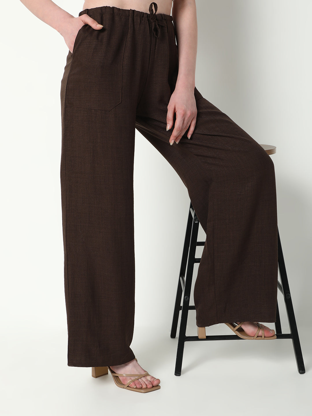 Women's Brown Comfort Cotton Regular Fit Parallel Trousers