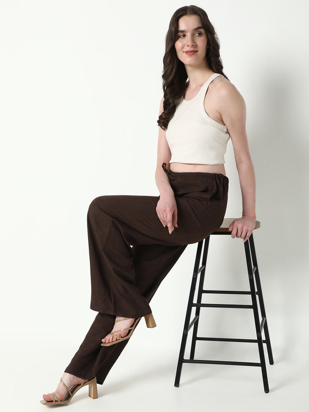 Women's Brown Comfort Cotton Regular Fit Parallel Trousers