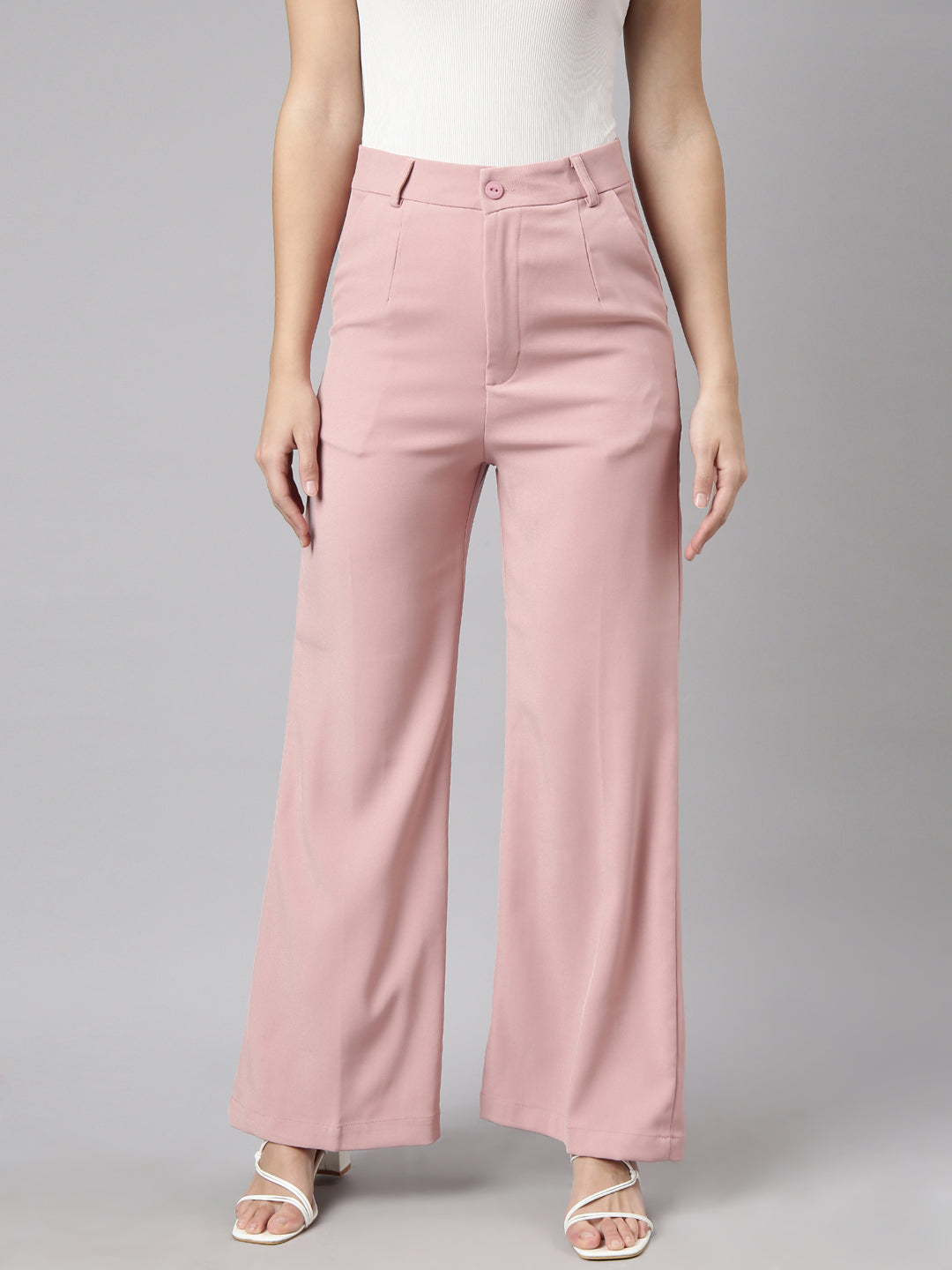 Women's Peach Comfort Cotton Regular Fit Parallel Trousers