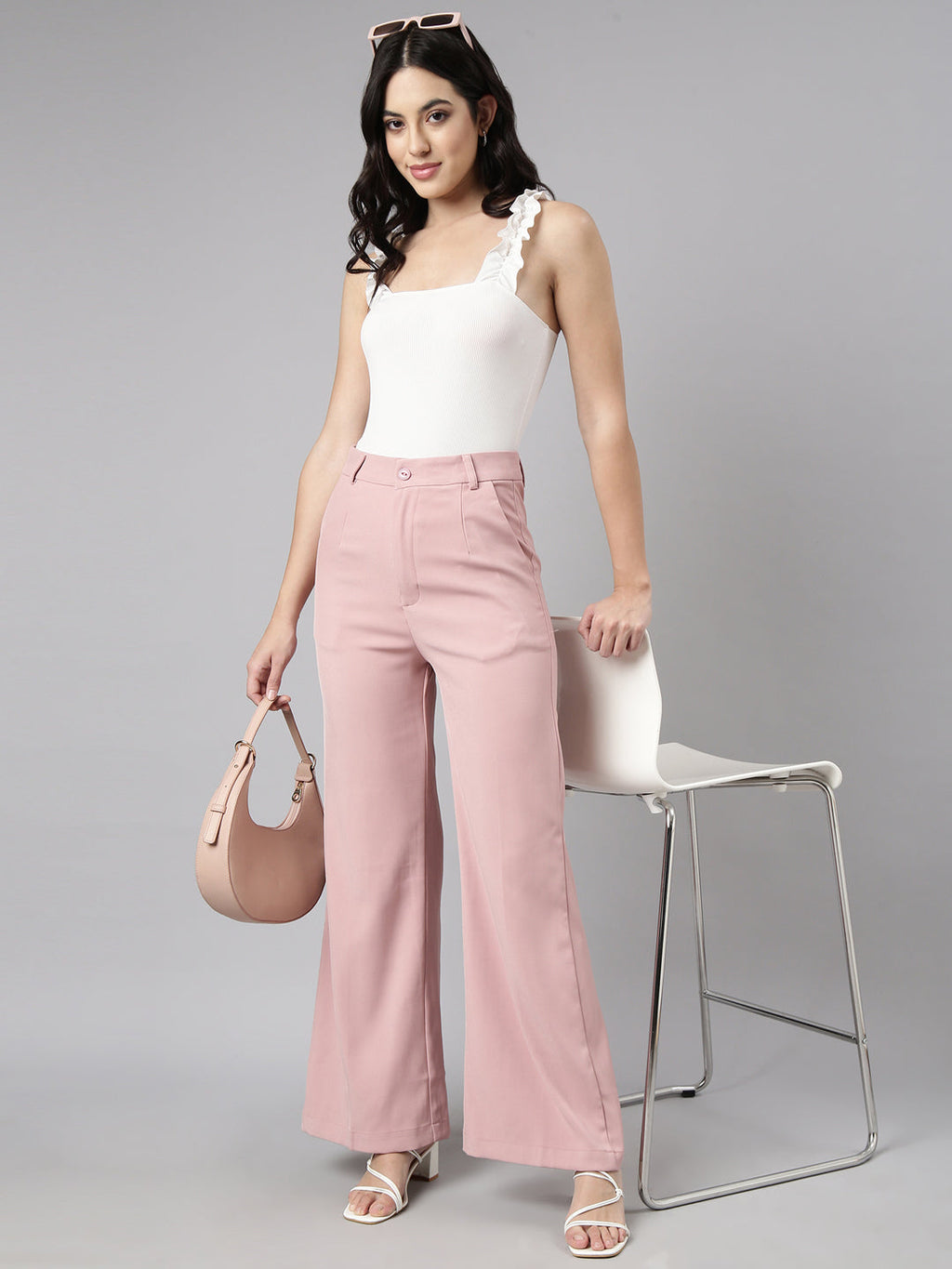Women's Peach Comfort Cotton Regular Fit Parallel Trousers