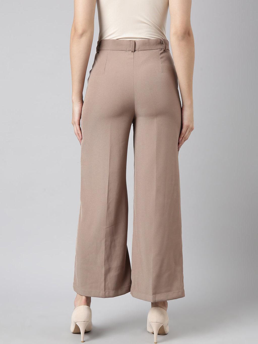 Women's Beige Regular Fit Cotton Comfort Parallel Trousers