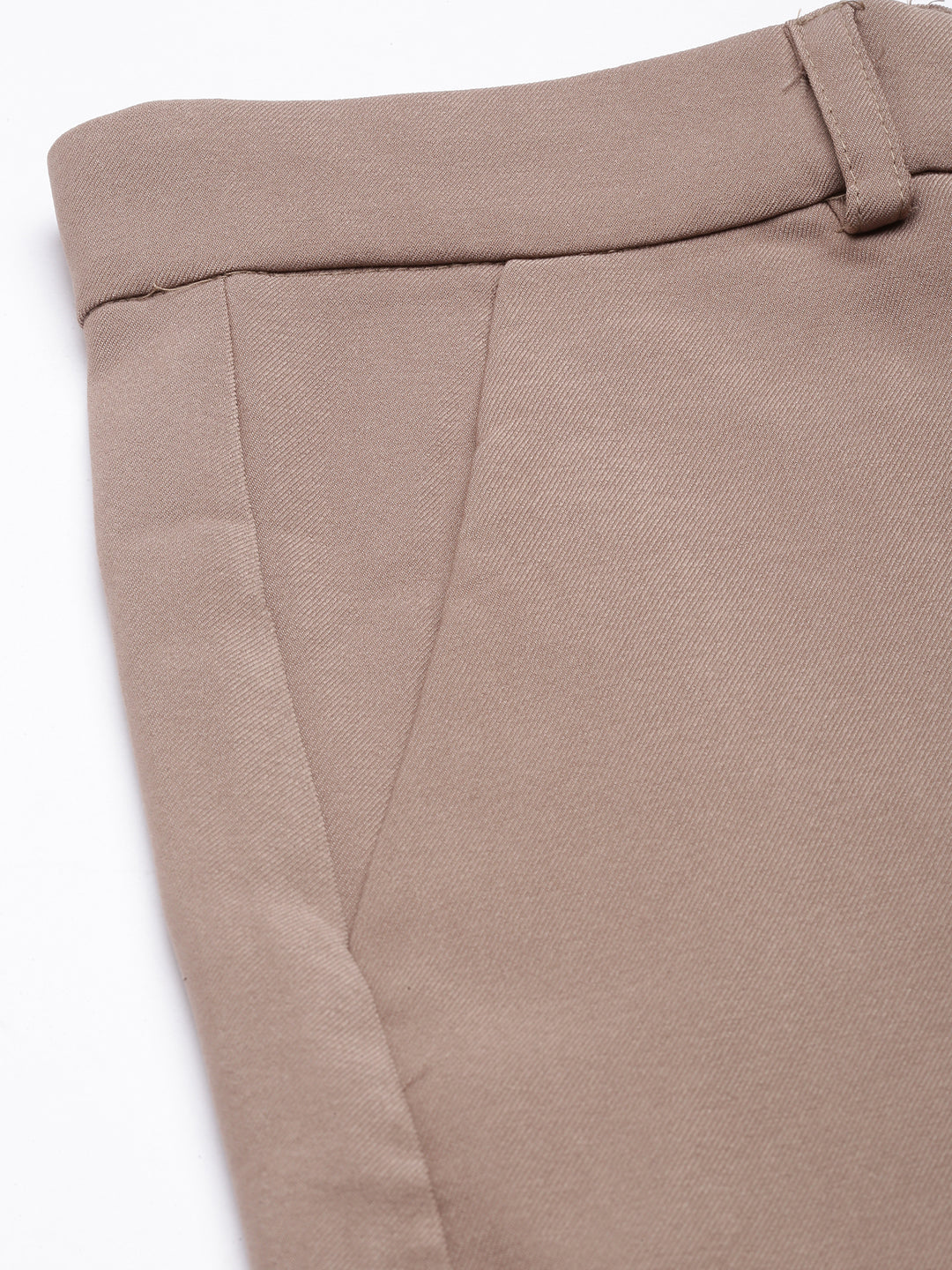 Women's Beige Regular Fit Cotton Comfort Parallel Trousers