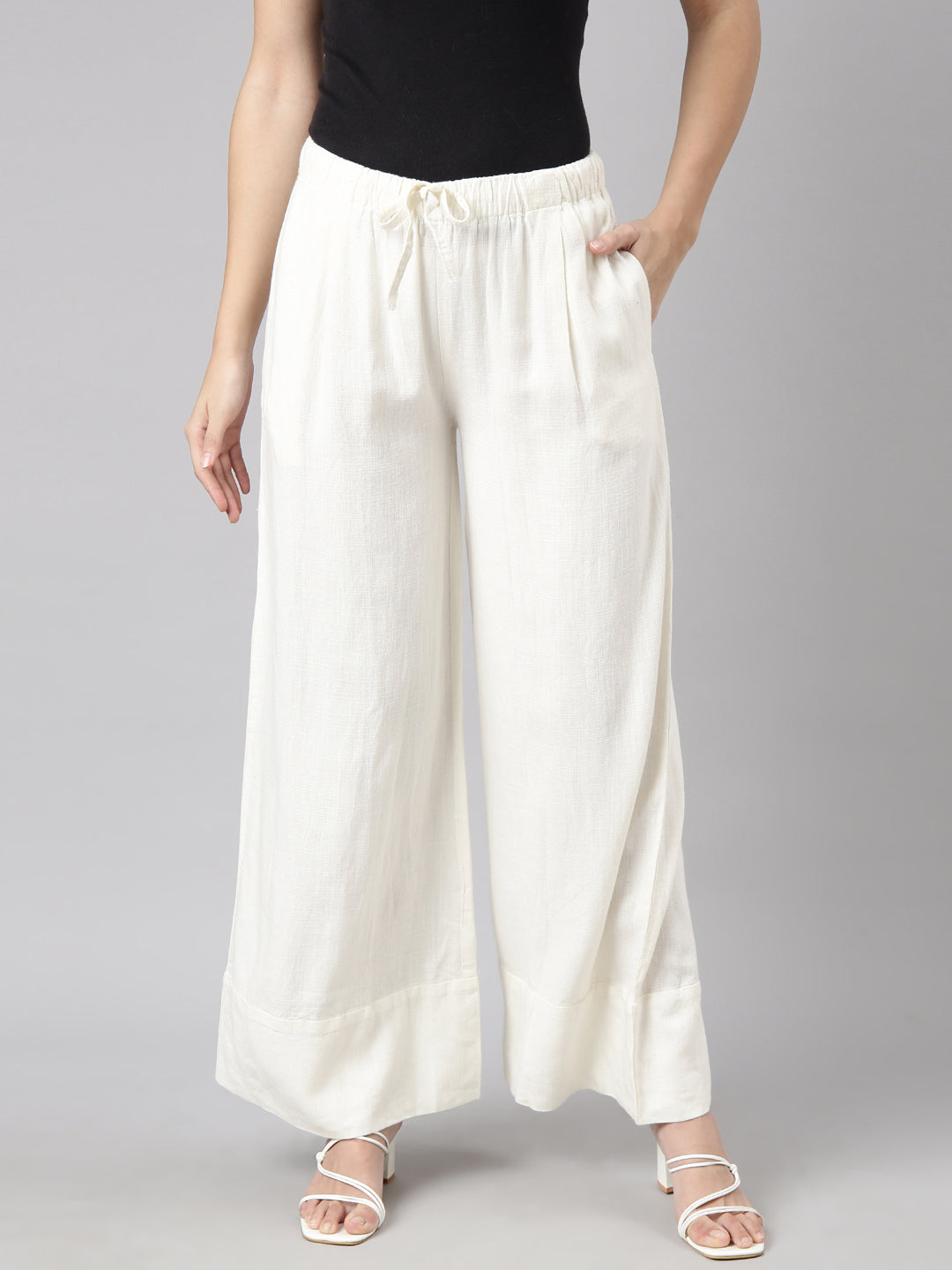 Women's Off White Wide Leg Palazzos