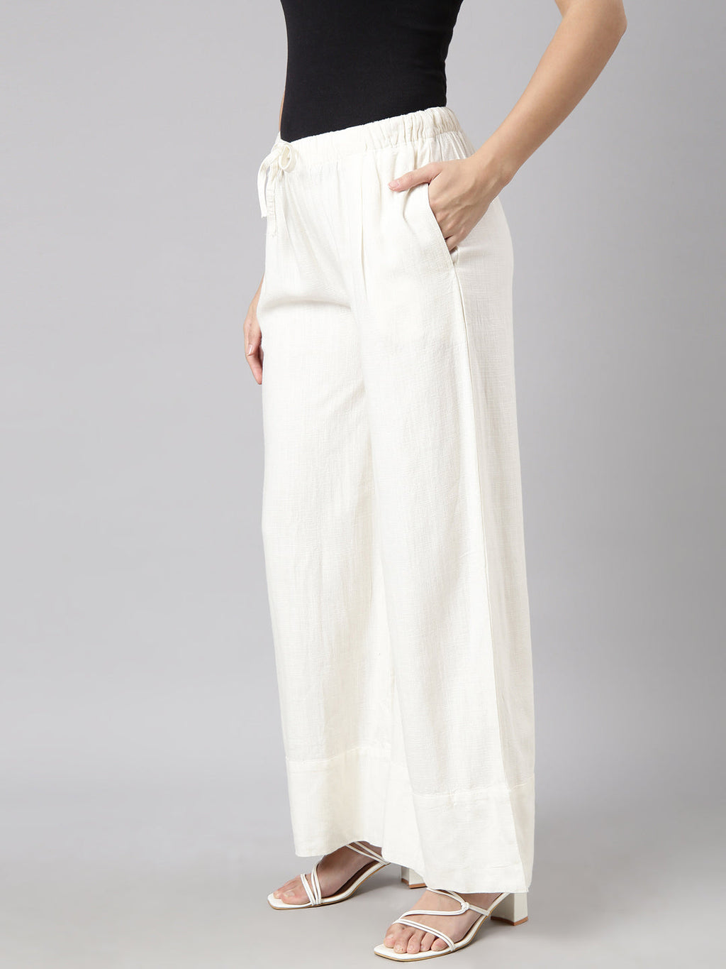 Women's Off White Wide Leg Palazzos