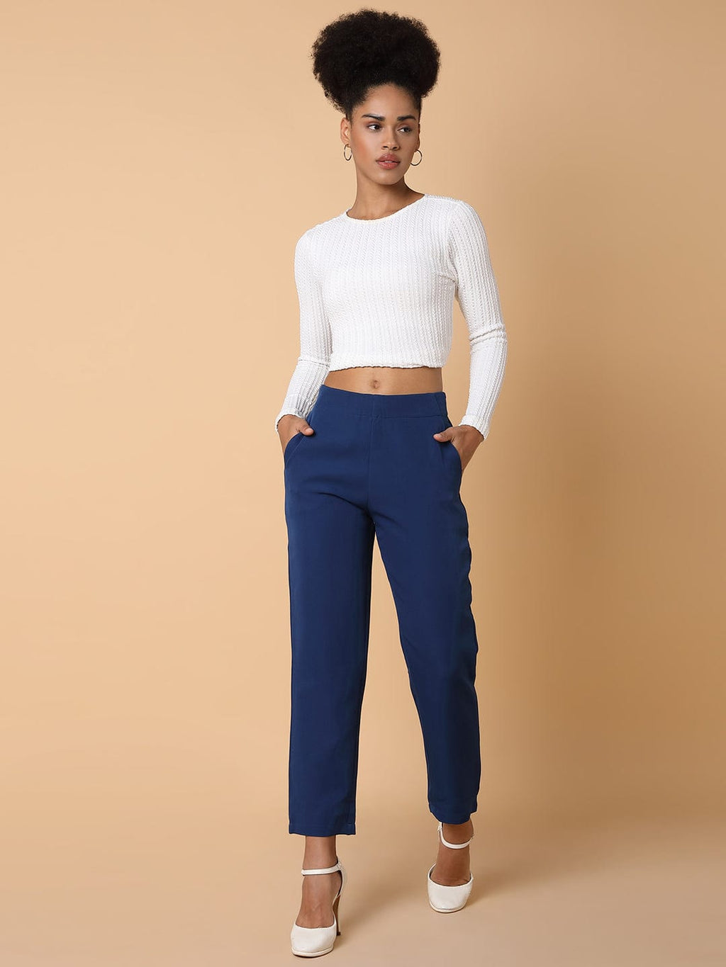Women's Blue Comfort Slim Fit Trousers