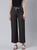 Women's Black Straight Fit Cotton Parallel Trousers