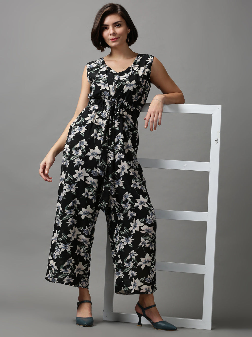 Women's Black Printed Basic Jumpsuit