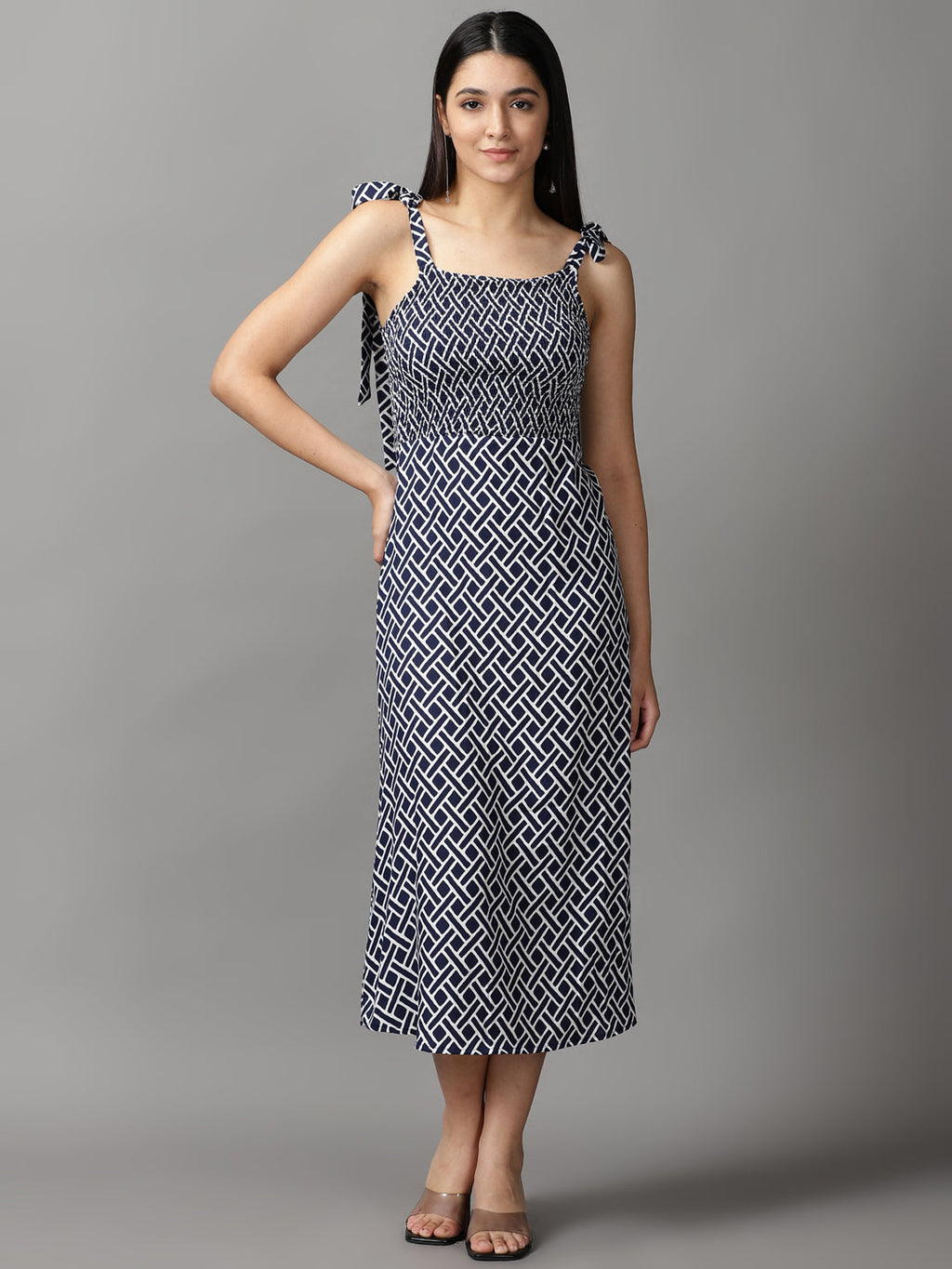 Women's Navy Blue Fit & Flare Dress