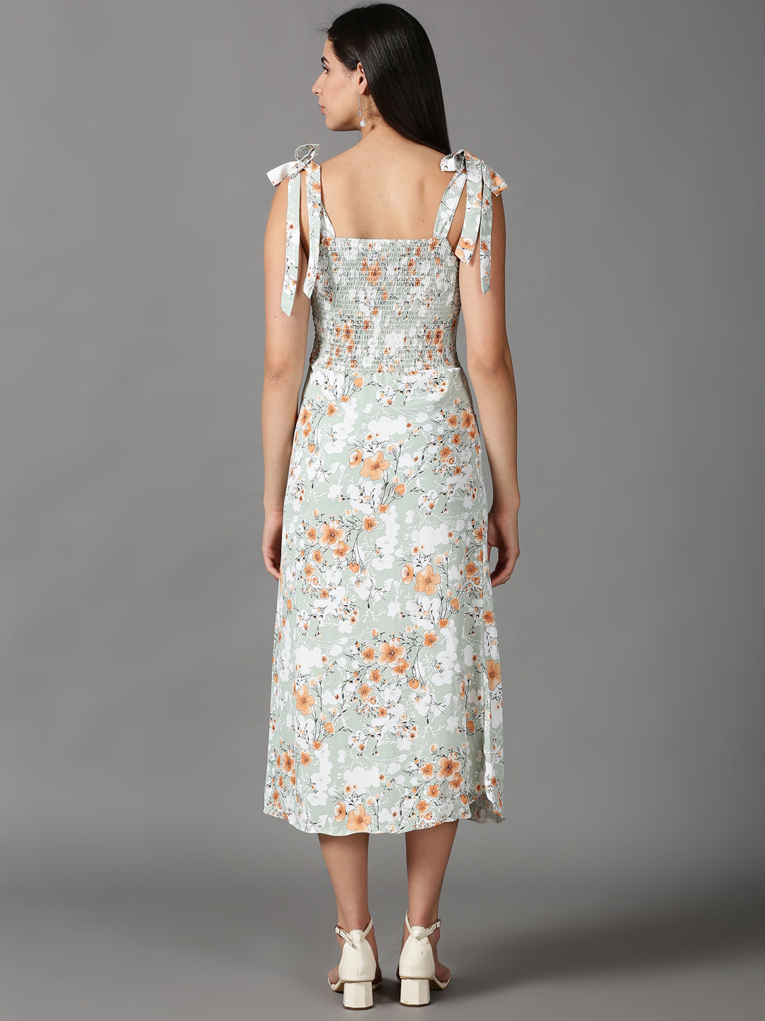 Women's Sea Green Floral Chiffon Fit & Flare Dress