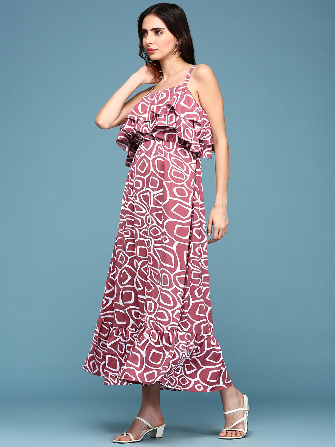 Women's Pink Printed Crepe Maxi Dress