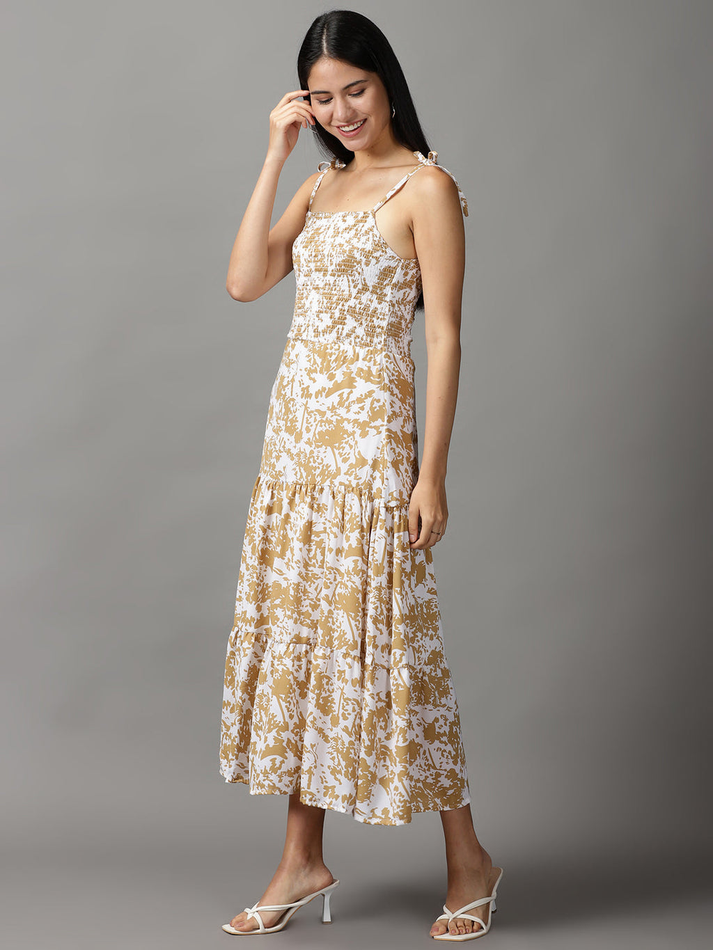 Women's White Midi Fit & Flare Dress