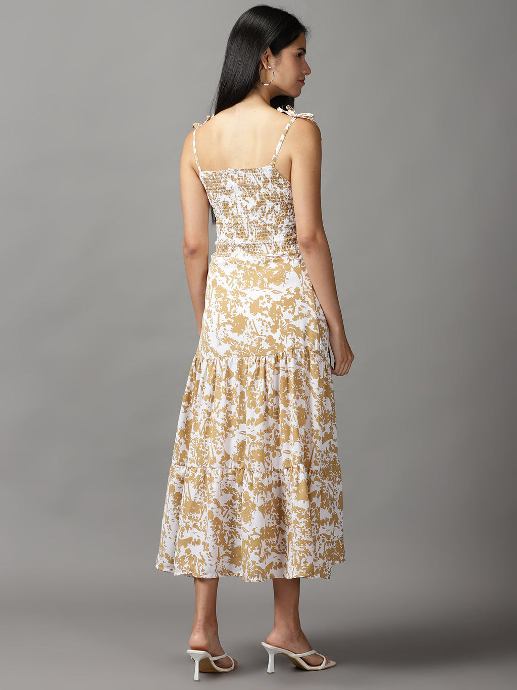 Women's White Midi Fit & Flare Dress