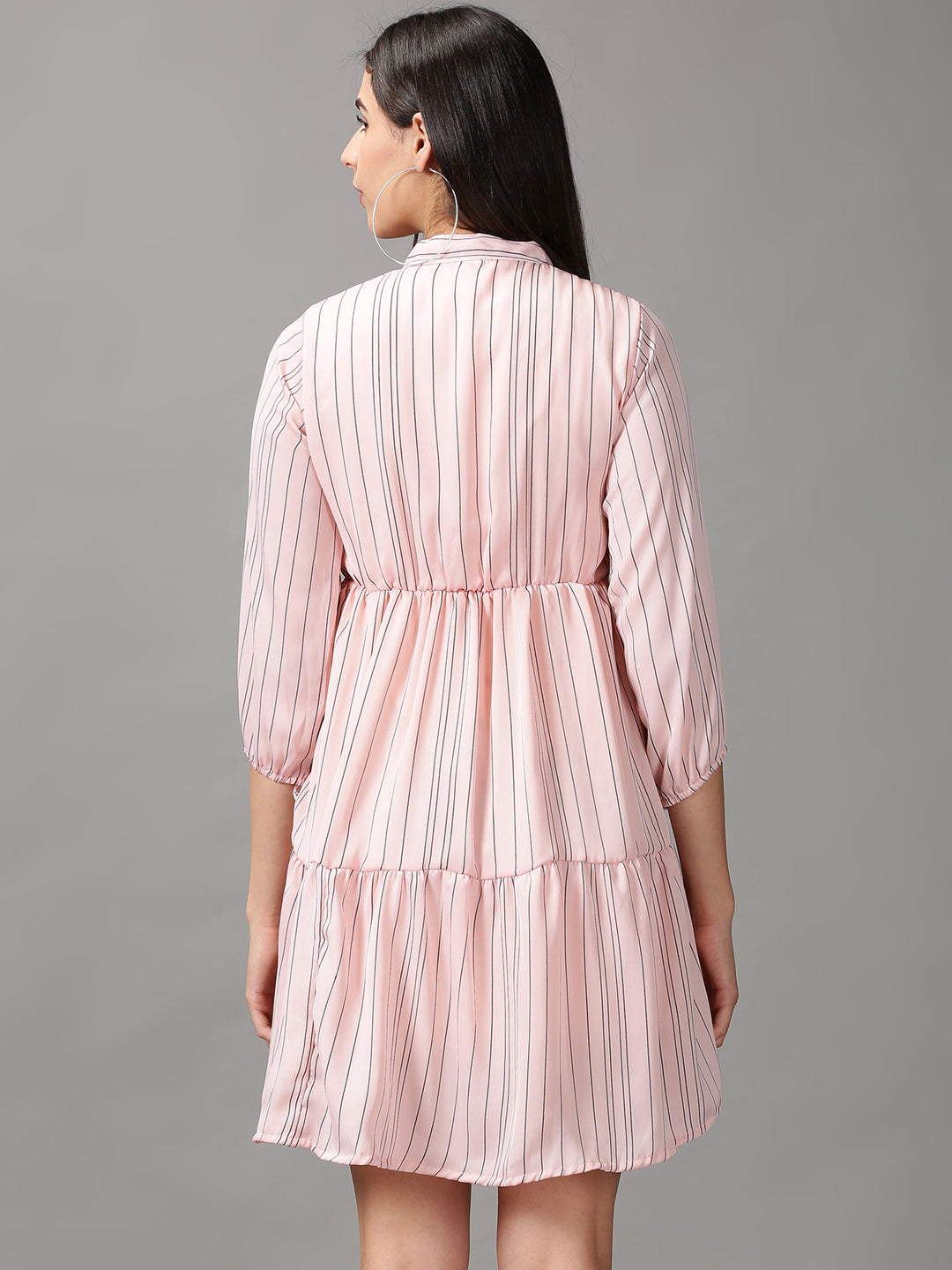 Women's Peach Striped Fit & Flare Dress