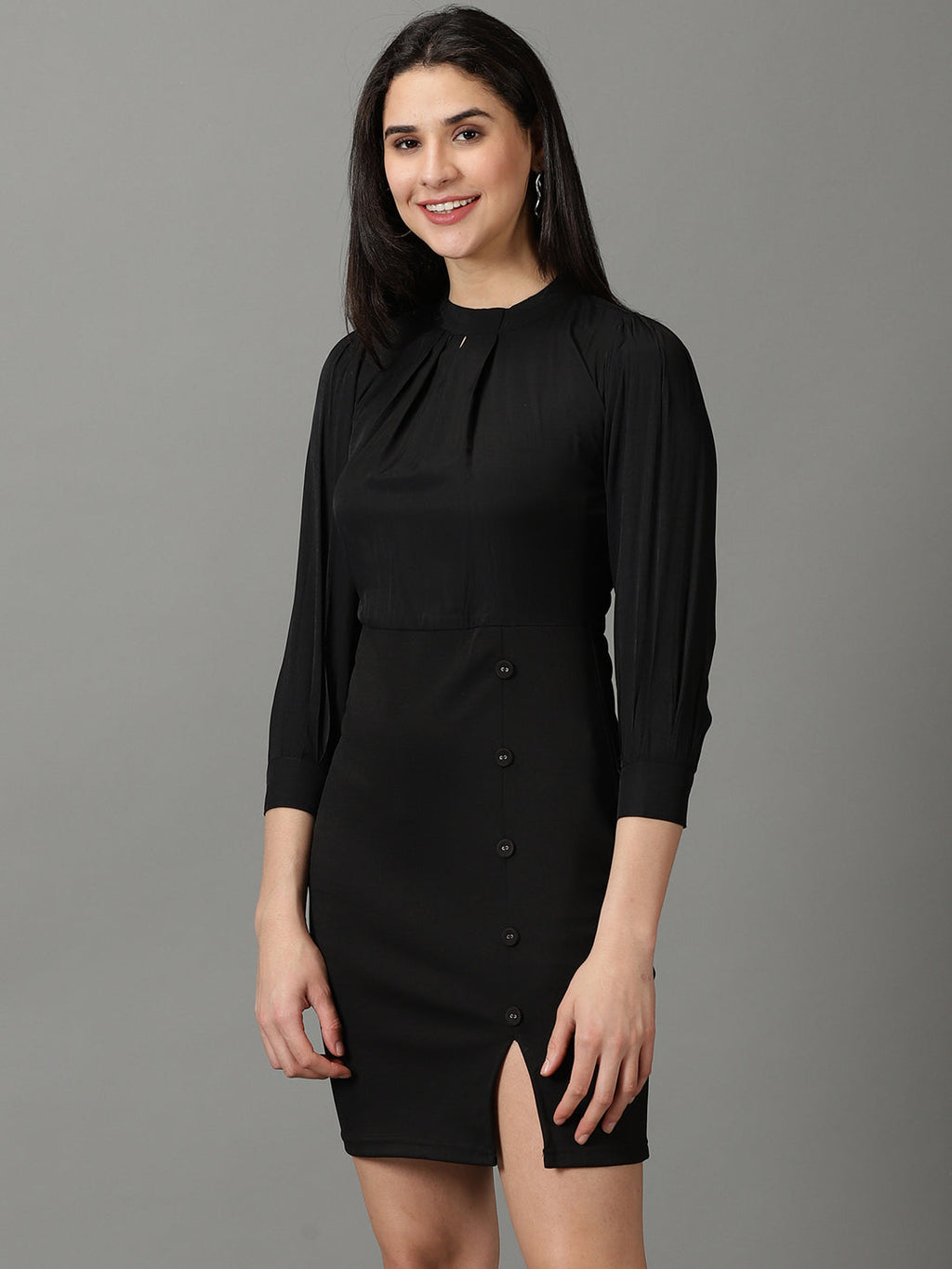 Women's Black Mock Neck Sheath Mini Dress