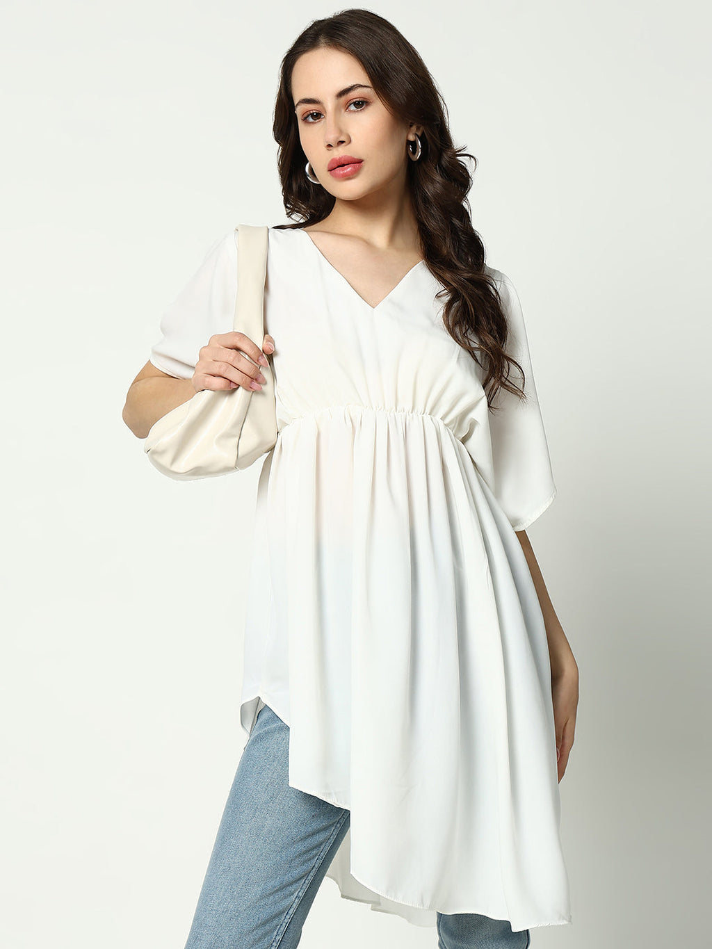 Women's Off White Chiffon Fit & Flare Top